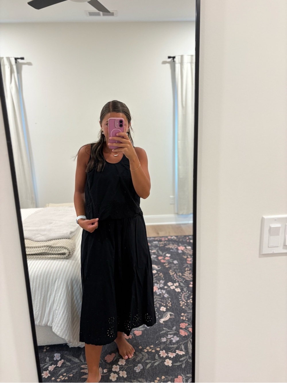 LOFT Black Eyelet Midi Skirt and Matching Top